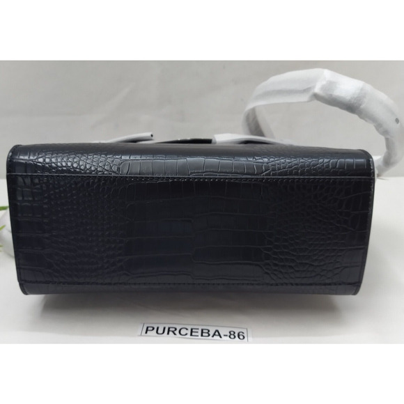 Michael Kors Carmen Black Leather Crocodile Embossed Flap Satchel Bag - NWT $598 - Picture 8 of 14